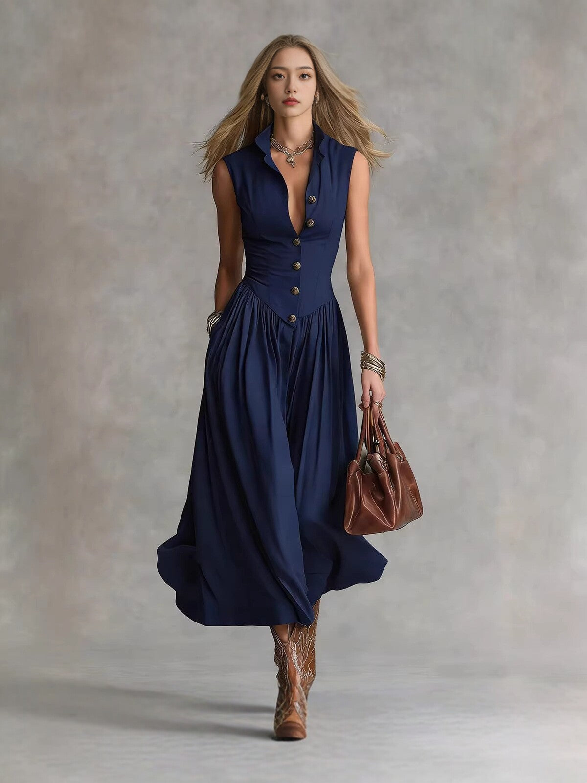 Serena Tailored Button-Front Midi Dress