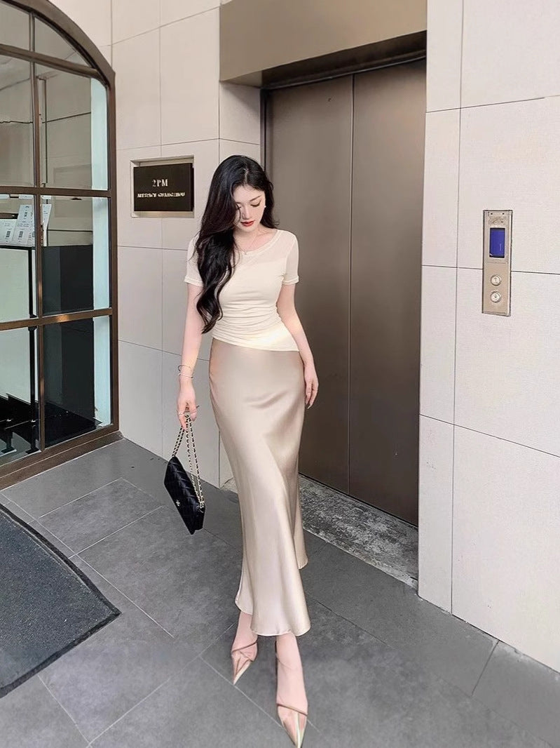 Luna Satin Fishtail Skirt