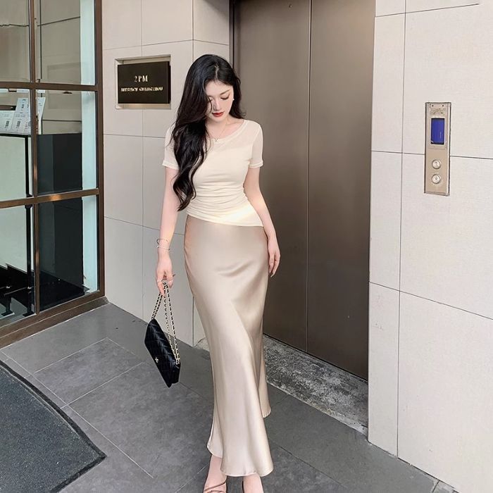 Luna Satin Fishtail Skirt