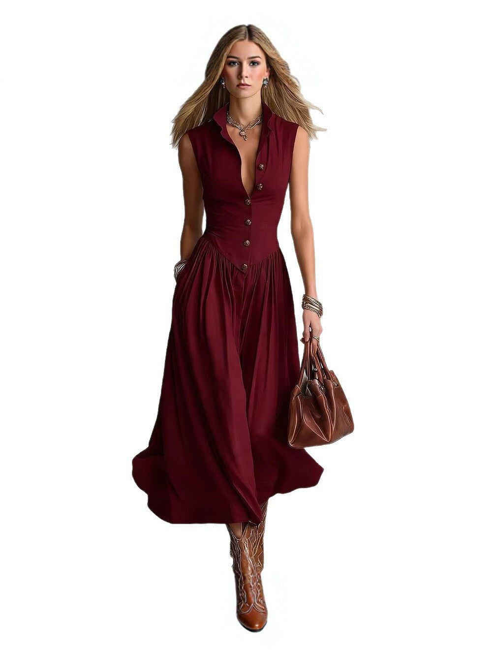 Serena Tailored Button-Front Midi Dress