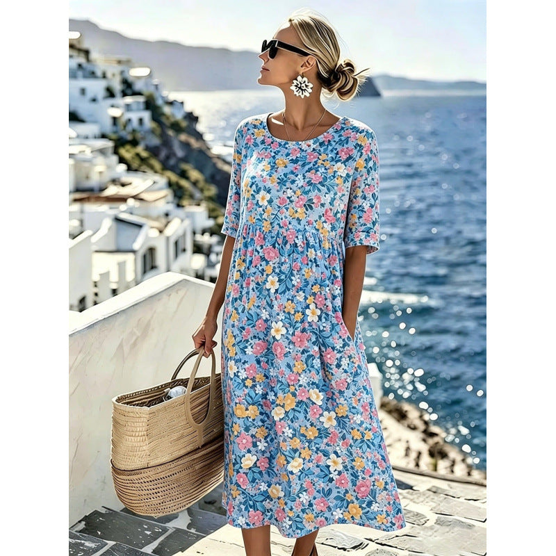Women's Loose Fit Floral Print A-Line Dress