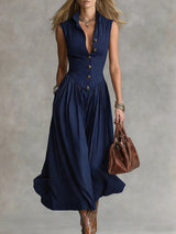 Serena Tailored Button-Front Midi Dress