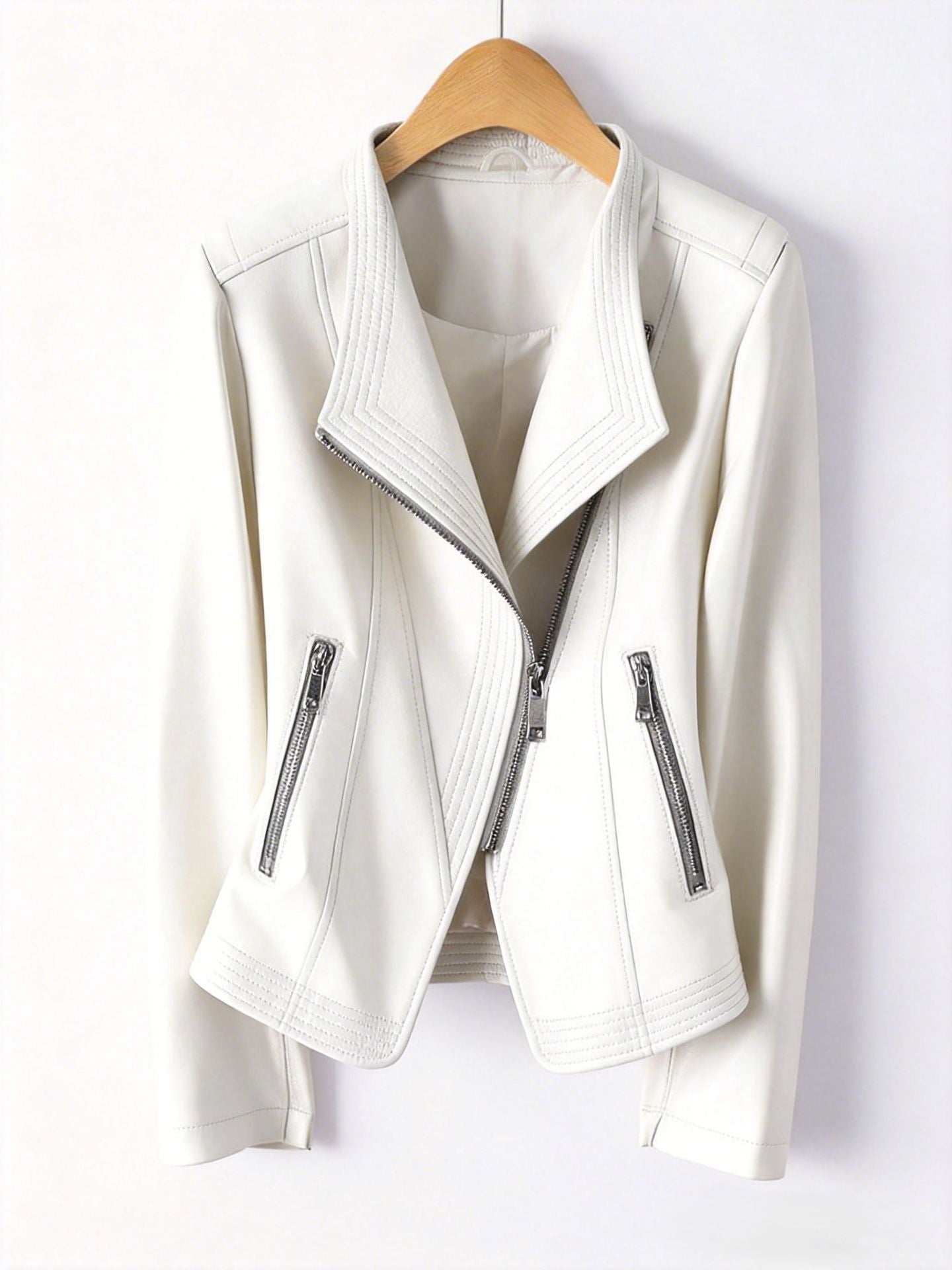 Womens PU Leather Zipper Jacket