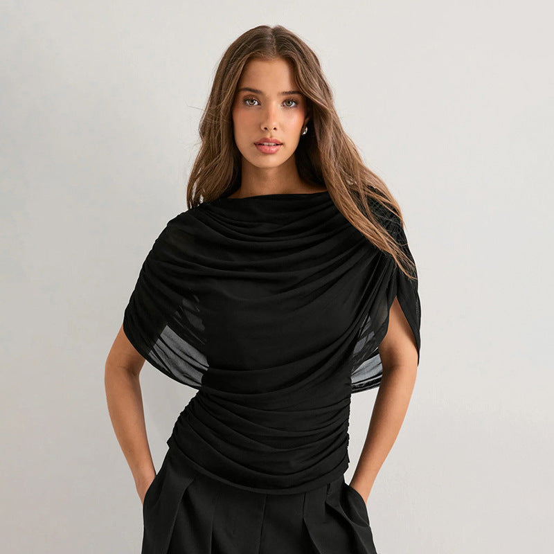 Scarf Collar Sleeveless Slim Fit Top