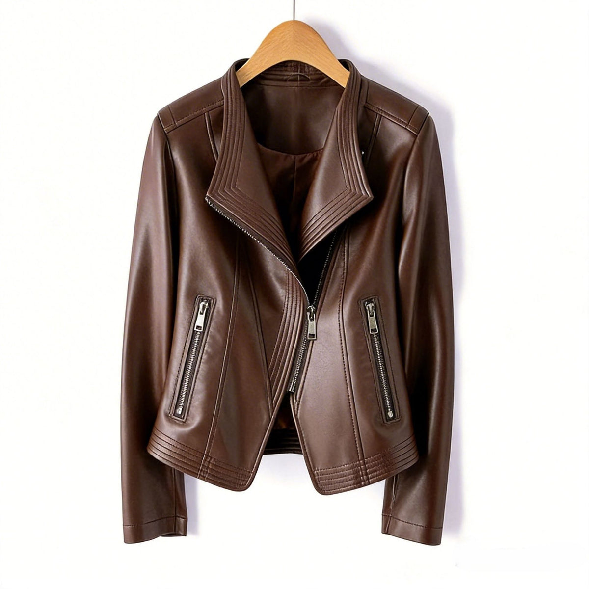 Womens PU Leather Zipper Jacket