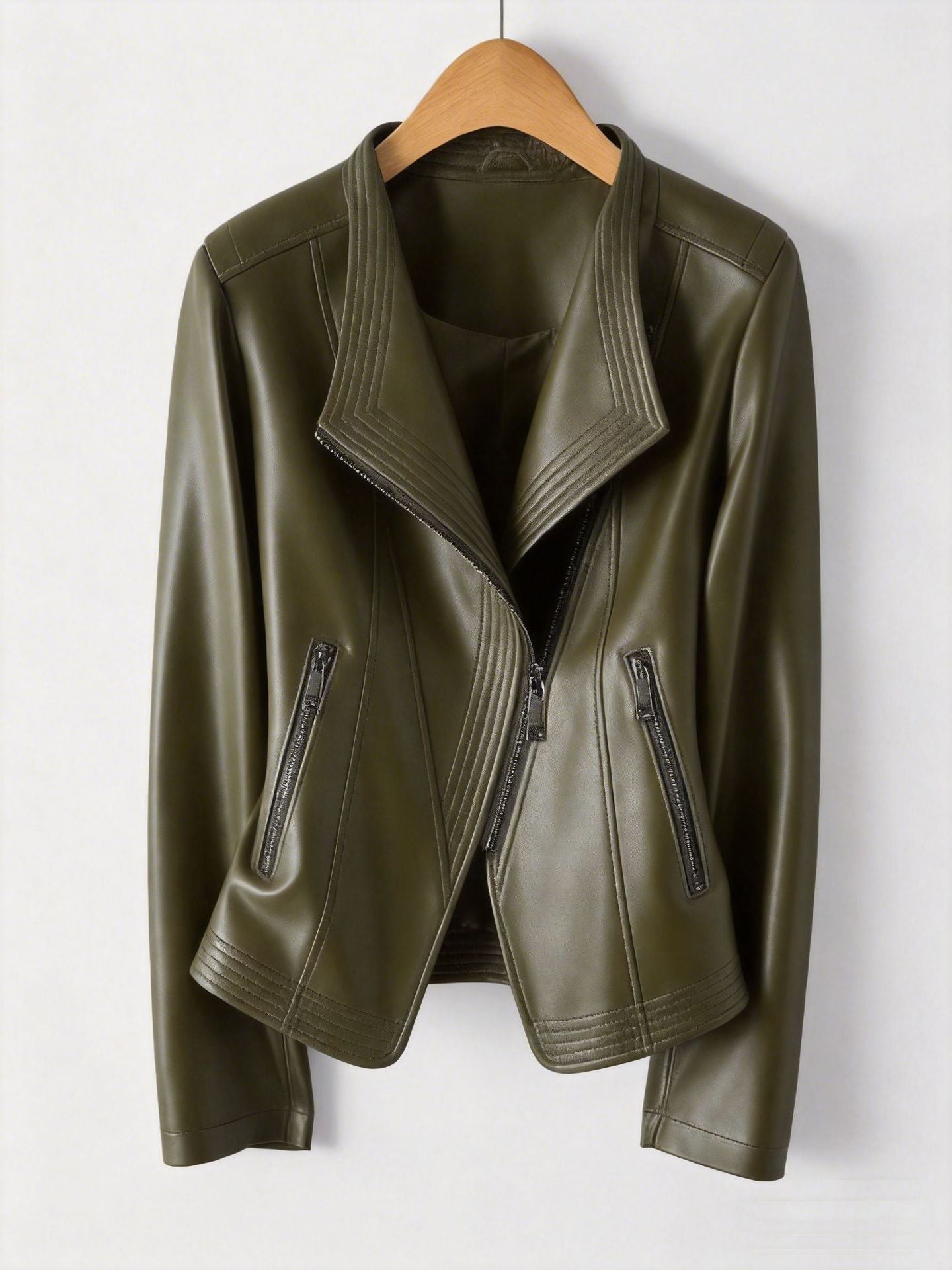 Womens PU Leather Zipper Jacket