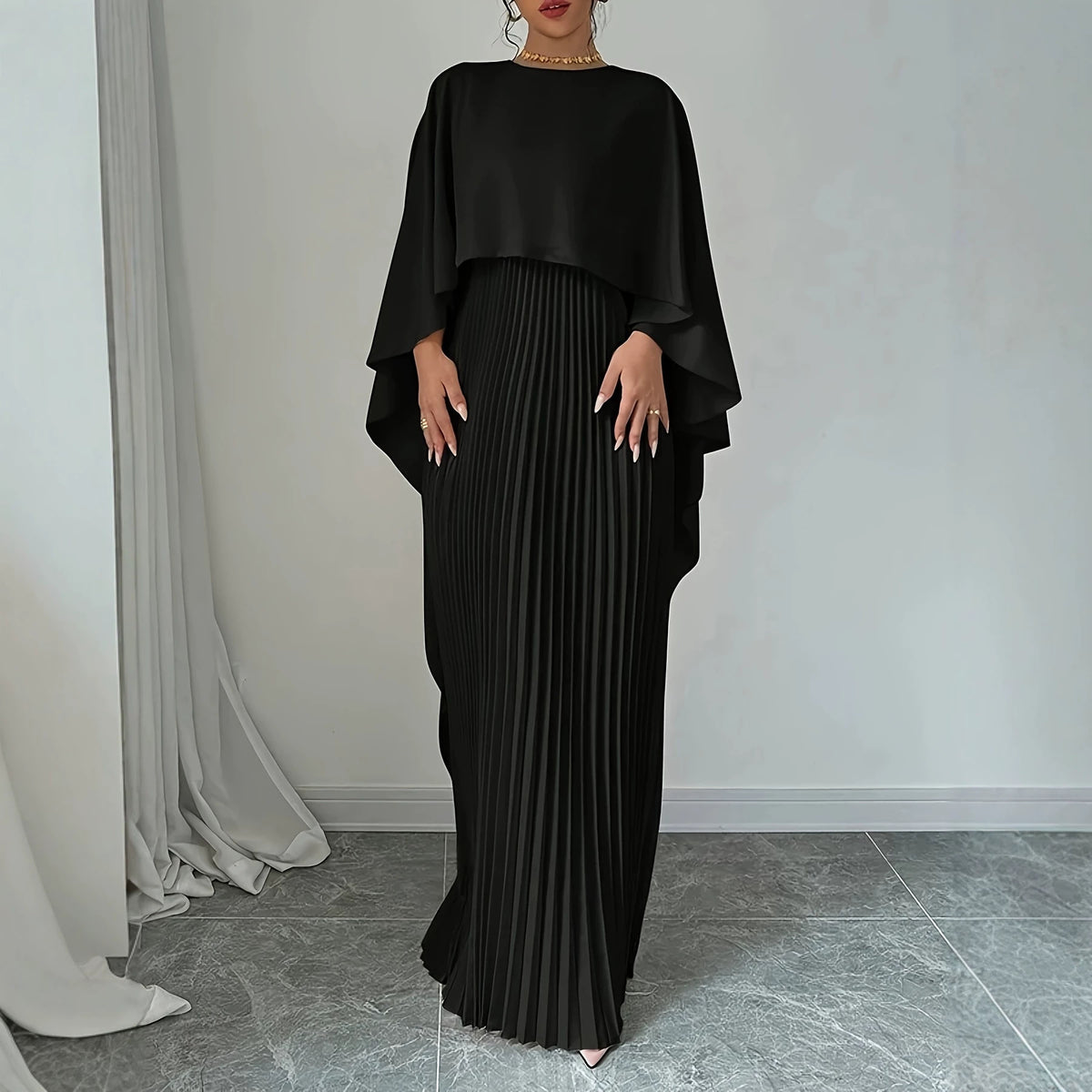 Elegant Batwing Sleeve Pleated Dress