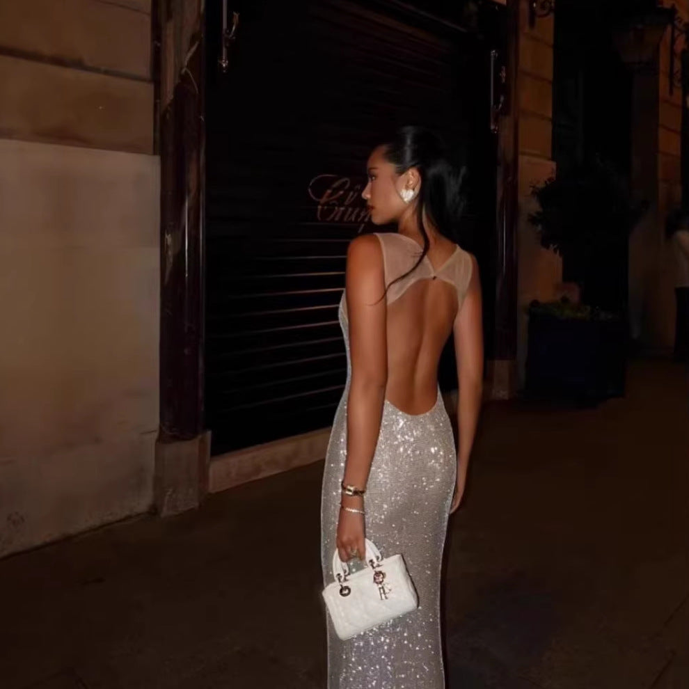 Rhinestone Embellished Slim Fit Evening Gown