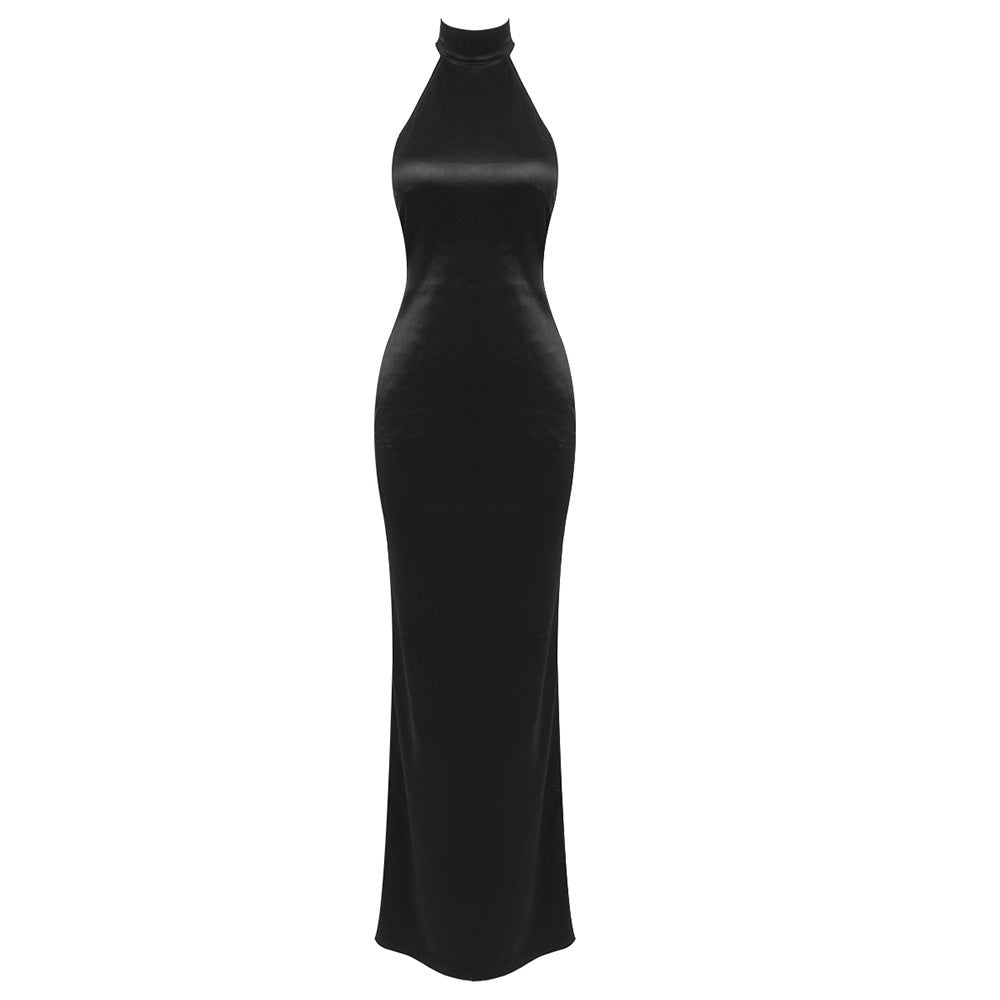 Long Backless Beaded Dress with Adjustable Straps