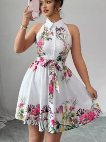 Floral Print Waist Tie Dress
