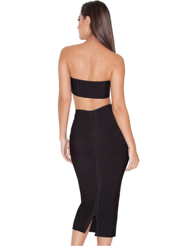 Women High Waist Bodycon Back Split Zipper Bandage Mini Skirt