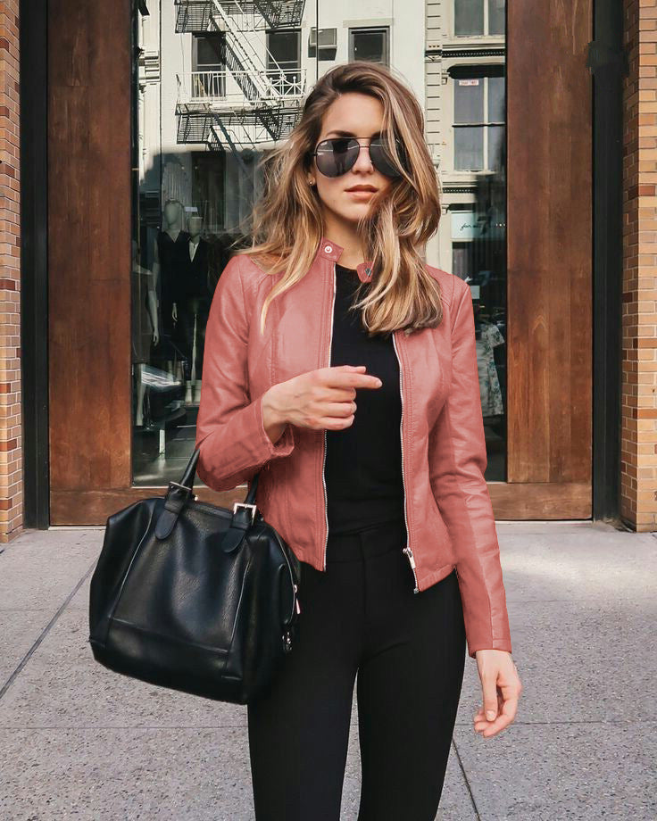 Women's Fashion PU Leather Blazer Jacket