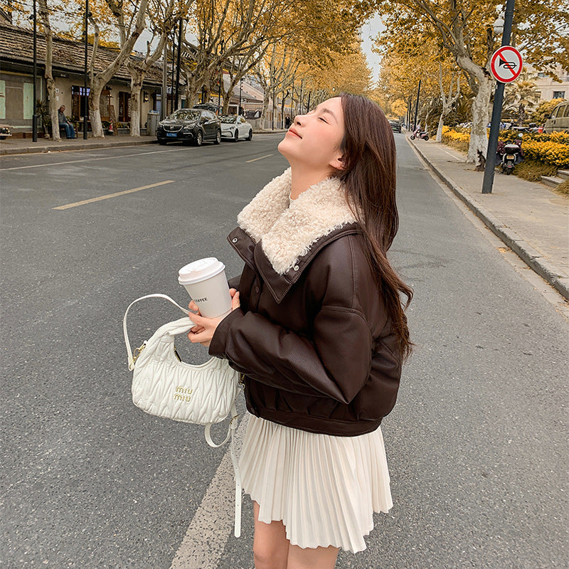 Cropped faux-shearling padded jacket