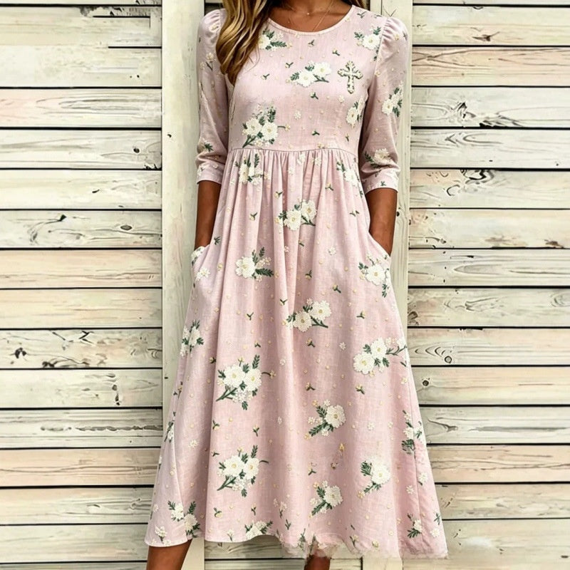 Women's Loose Fit Floral Print A-Line Dress