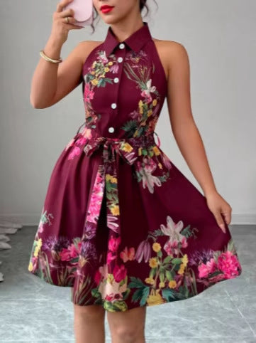 Floral Print Waist Tie Dress