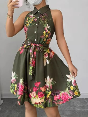 Floral Print Waist Tie Dress