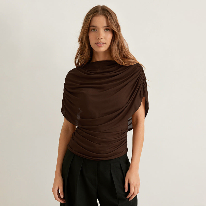Scarf Collar Sleeveless Slim Fit Top