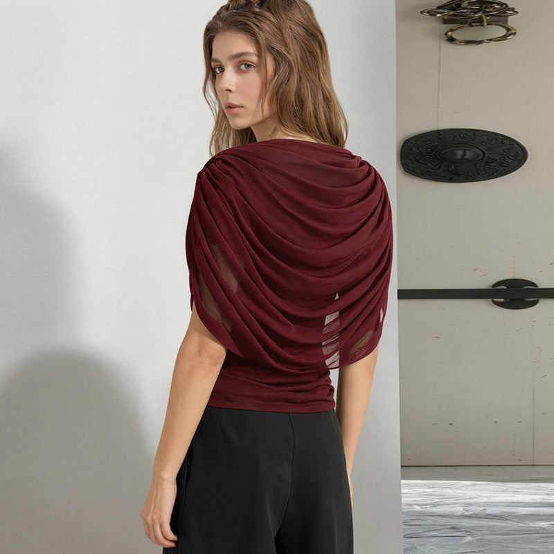Scarf Collar Sleeveless Slim Fit Top