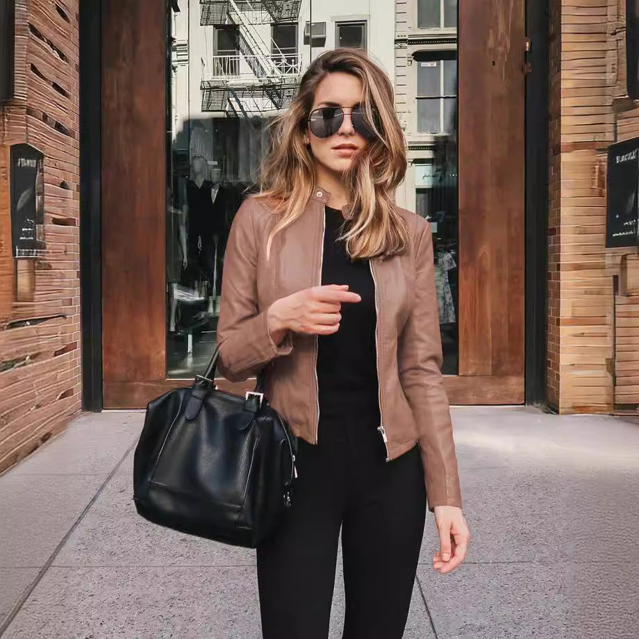 Women's Fashion PU Leather Blazer Jacket