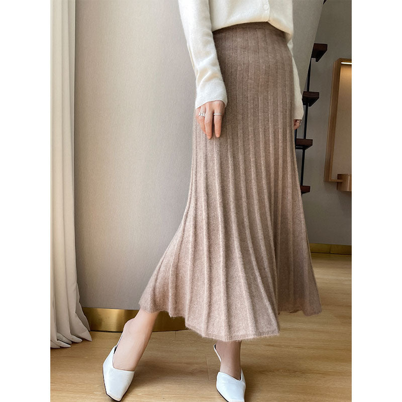 Pure Wool Pleated Midi Skirt
