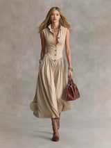 Serena Tailored Button-Front Midi Dress