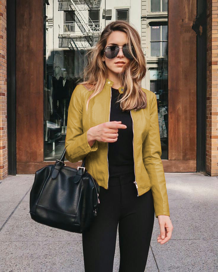 Women's Fashion PU Leather Blazer Jacket