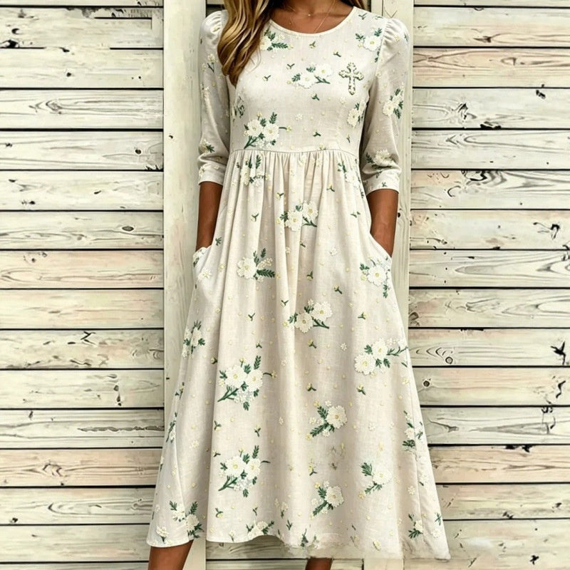 Women's Loose Fit Floral Print A-Line Dress