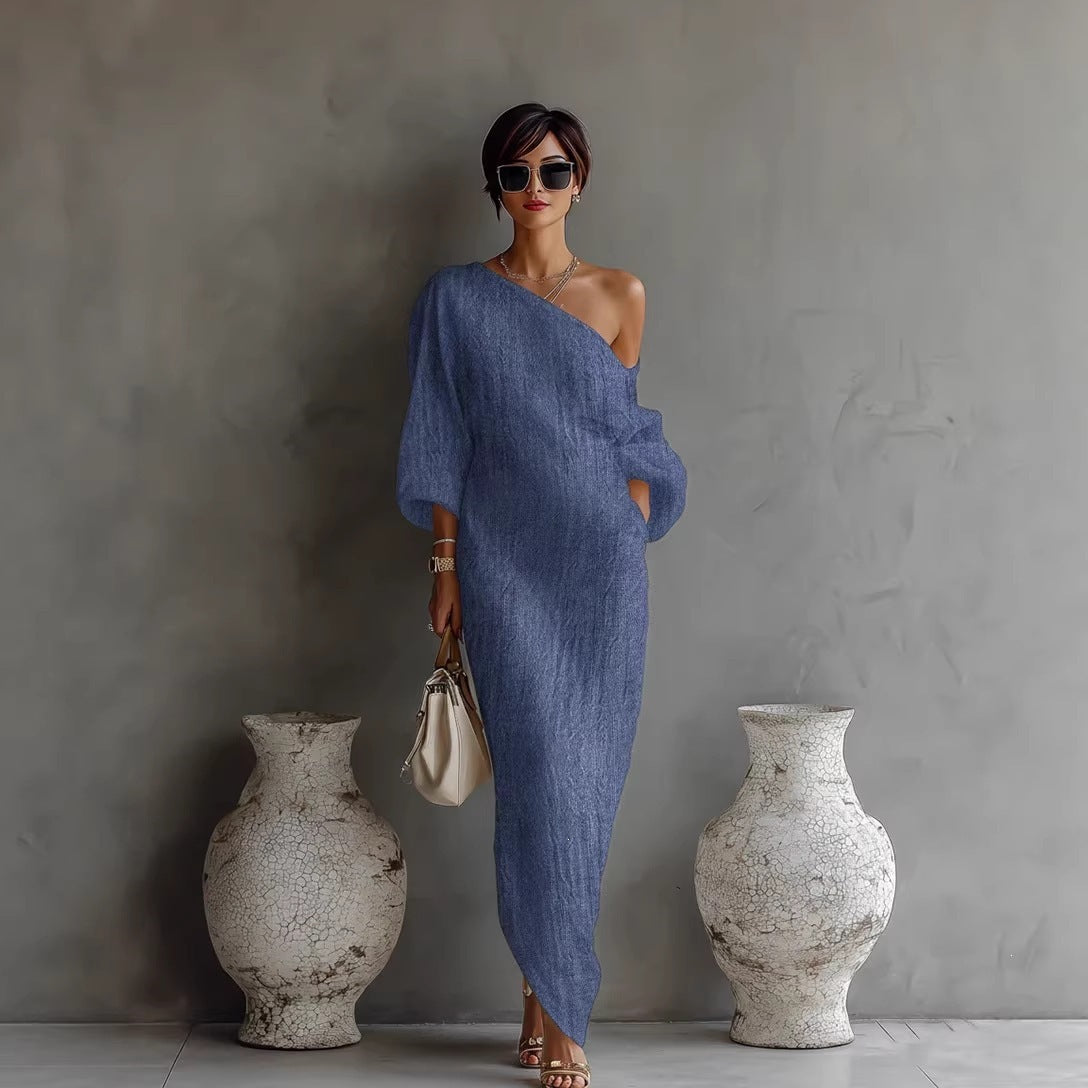 Long-sleeved off-shoulder dress