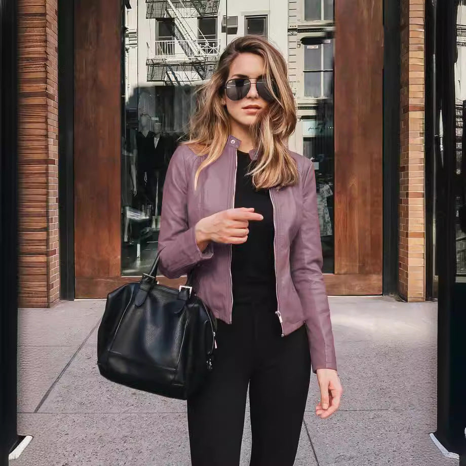 Women's Fashion PU Leather Blazer Jacket