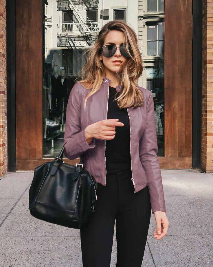 Women's Fashion PU Leather Blazer Jacket