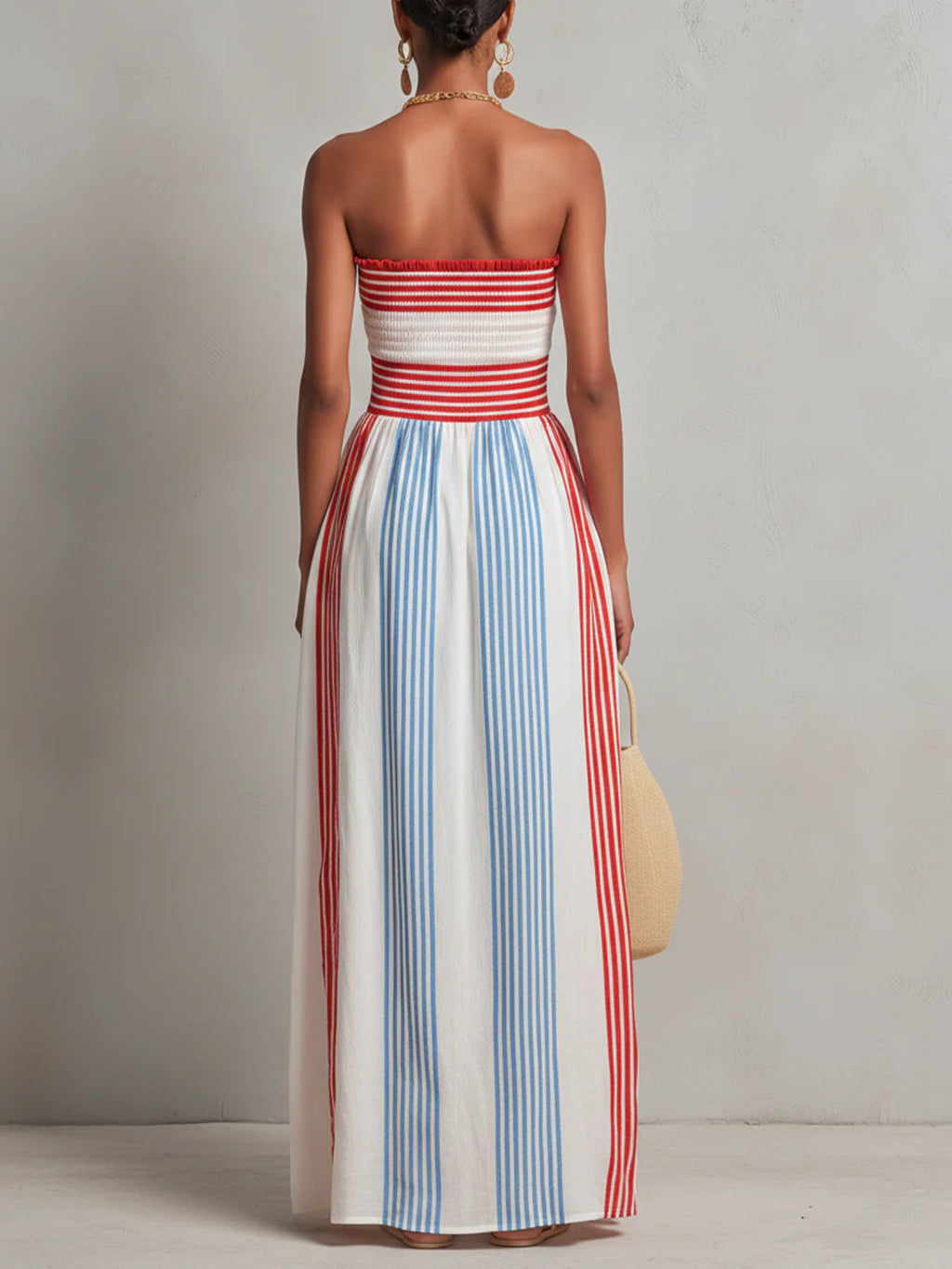 Womens Striped Strapless Dress