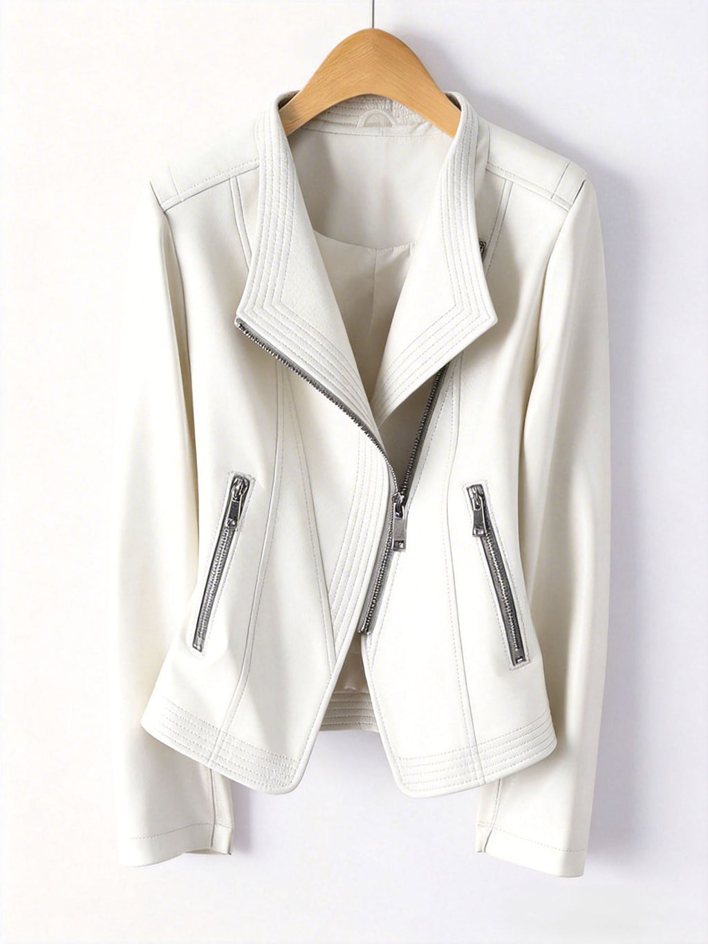 Womens PU Leather Zipper Jacket