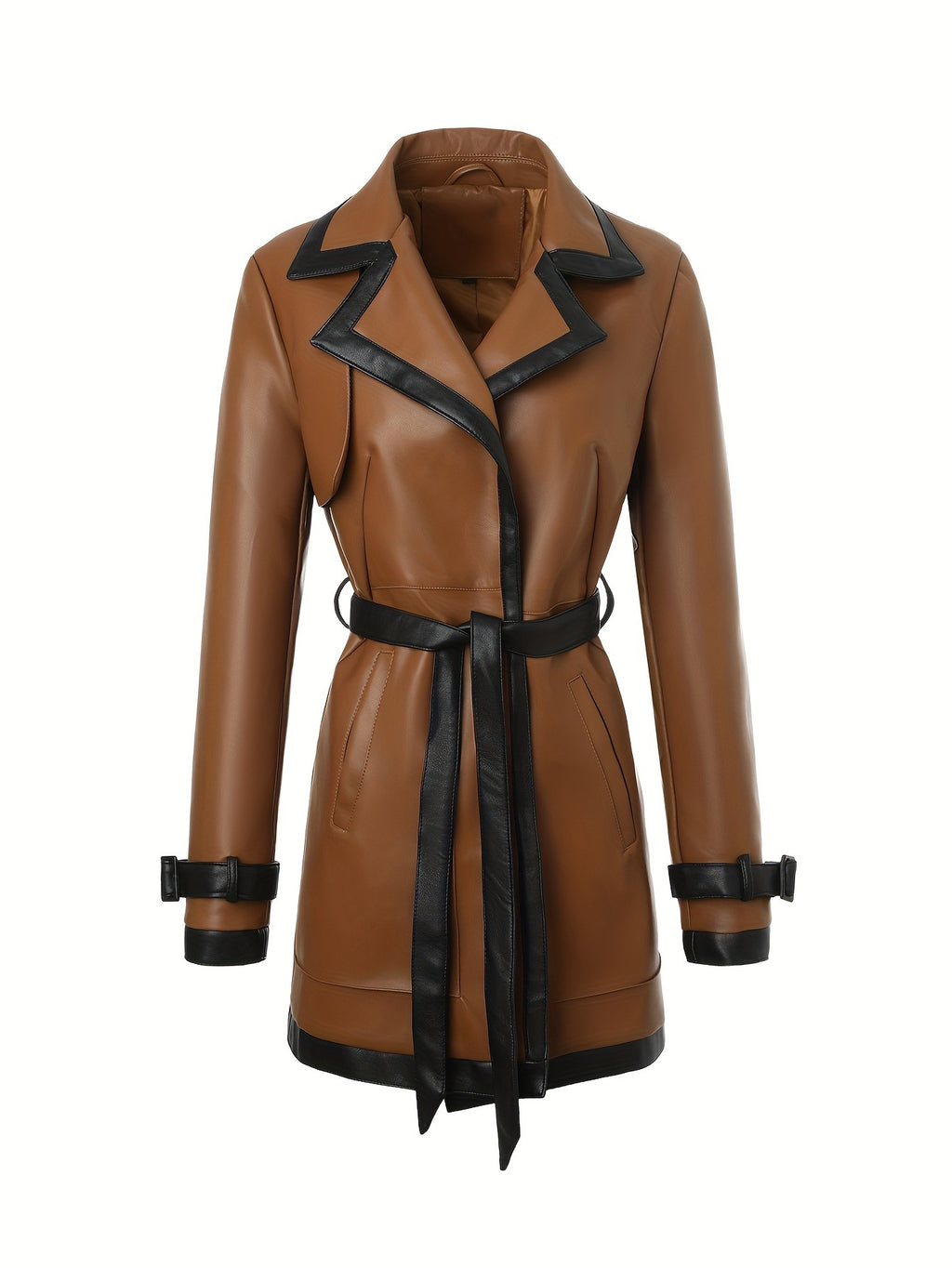Womens PU Leather Jacket with Belt