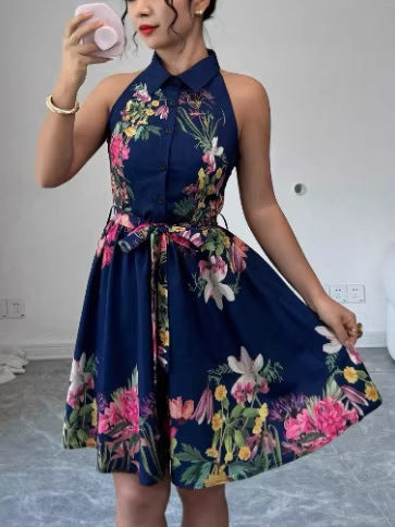 Floral Print Waist Tie Dress