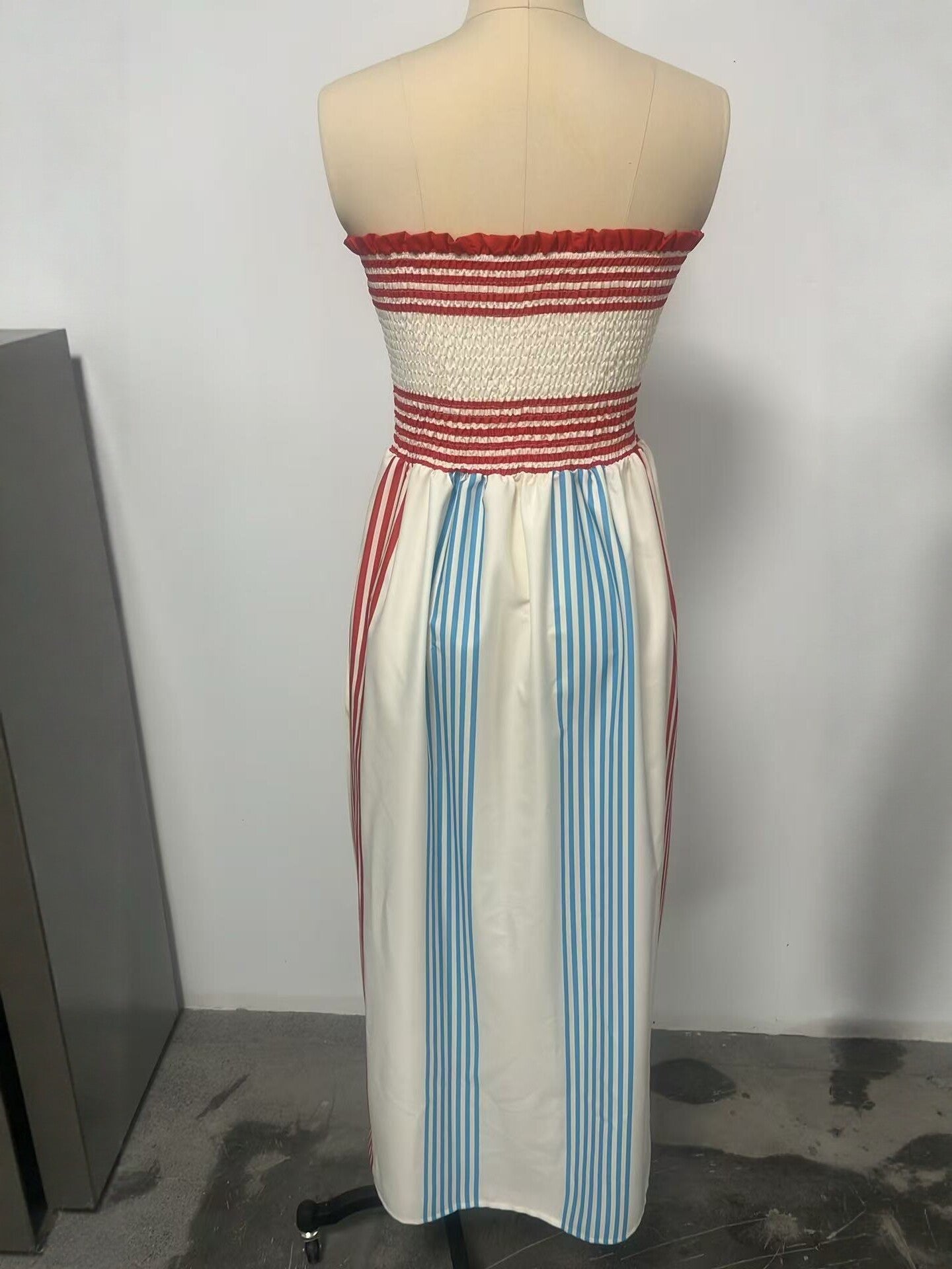 Womens Striped Strapless Dress