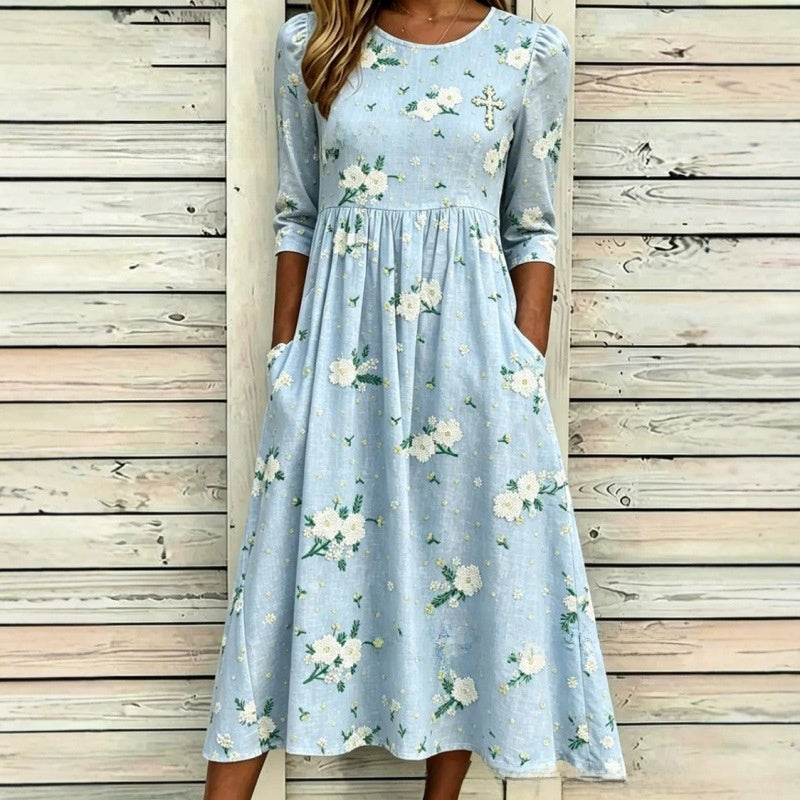 Women's Loose Fit Floral Print A-Line Dress