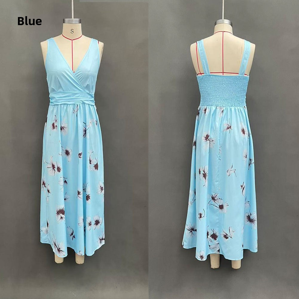 Floral Print Sleeveless V-Neck Long Dress