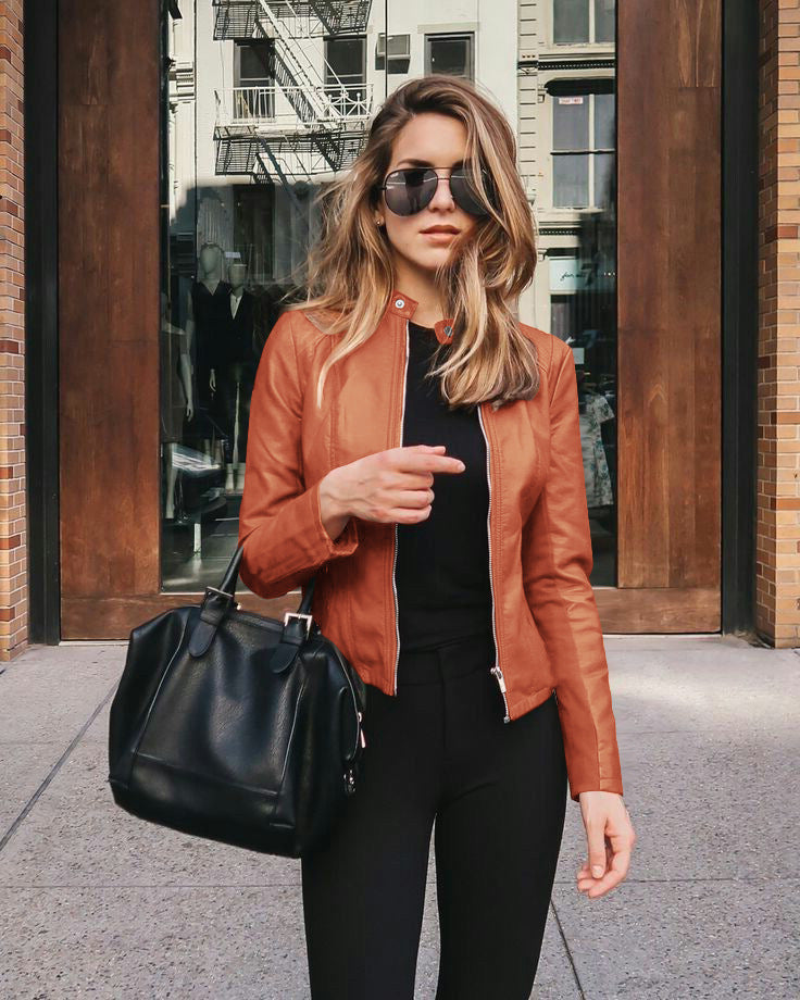 Women's Fashion PU Leather Blazer Jacket