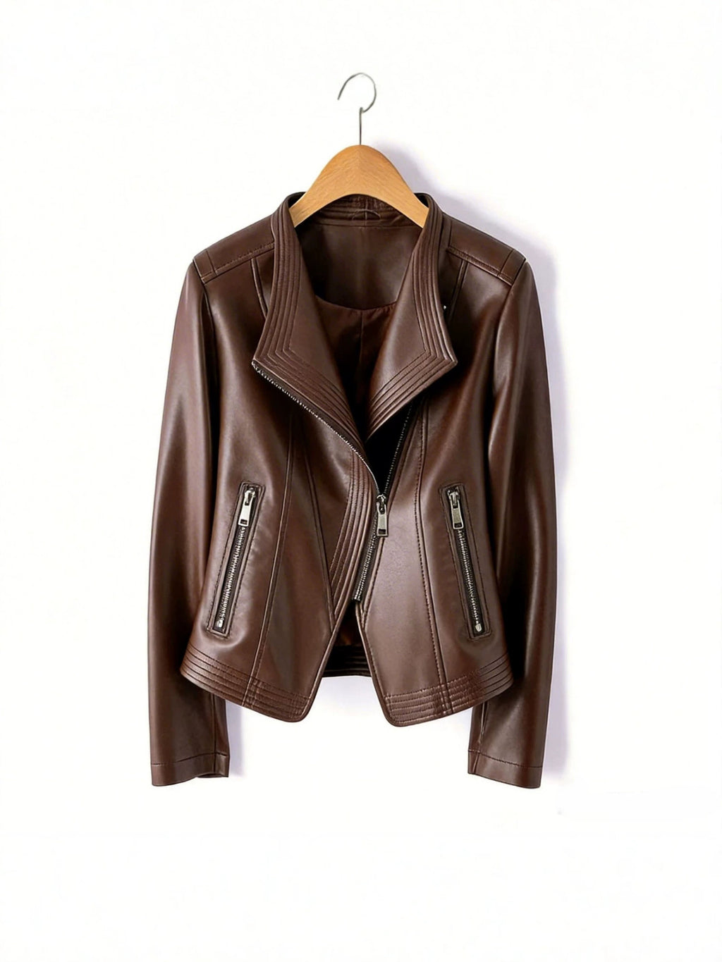 Womens PU Leather Zipper Jacket