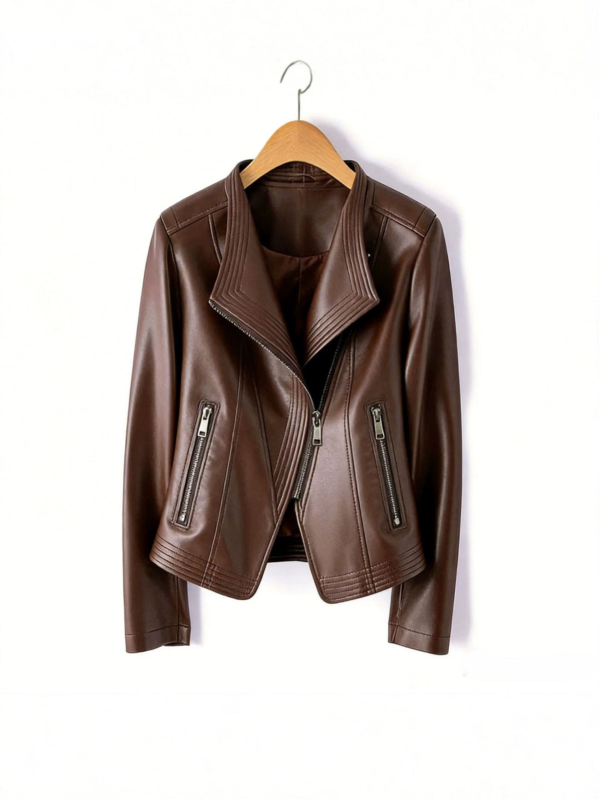 Womens PU Leather Zipper Jacket