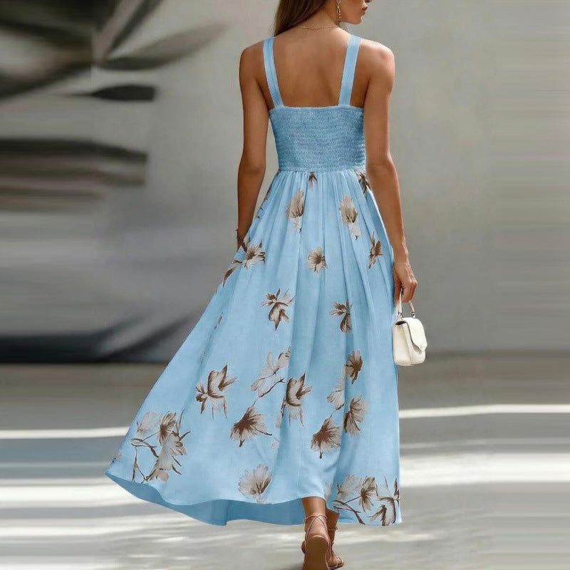 Floral Print Sleeveless V-Neck Long Dress