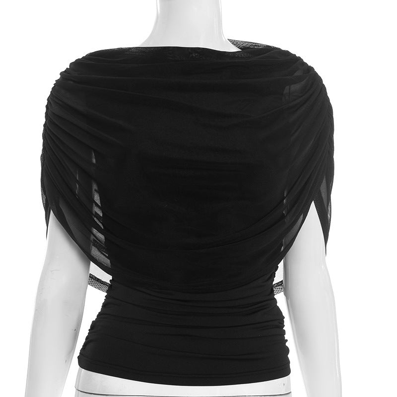 Scarf Collar Sleeveless Slim Fit Top