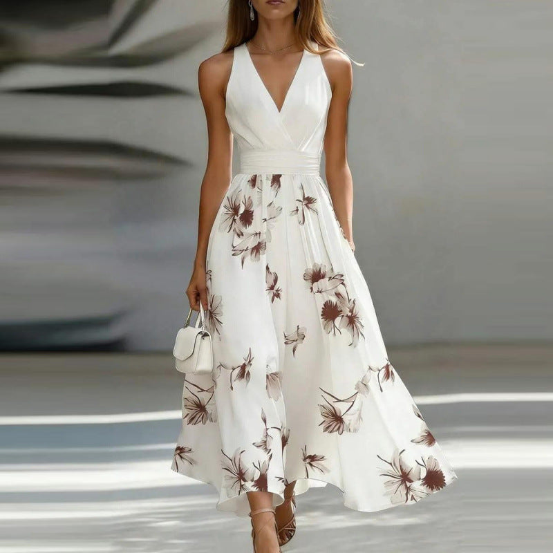 Floral Print Sleeveless V-Neck Long Dress
