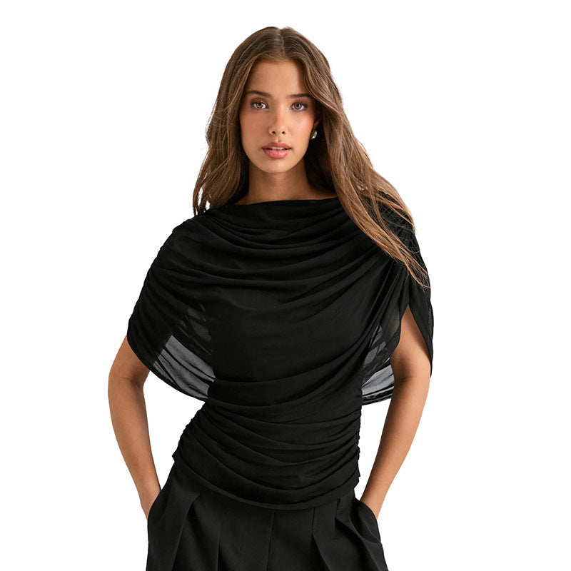Scarf Collar Sleeveless Slim Fit Top