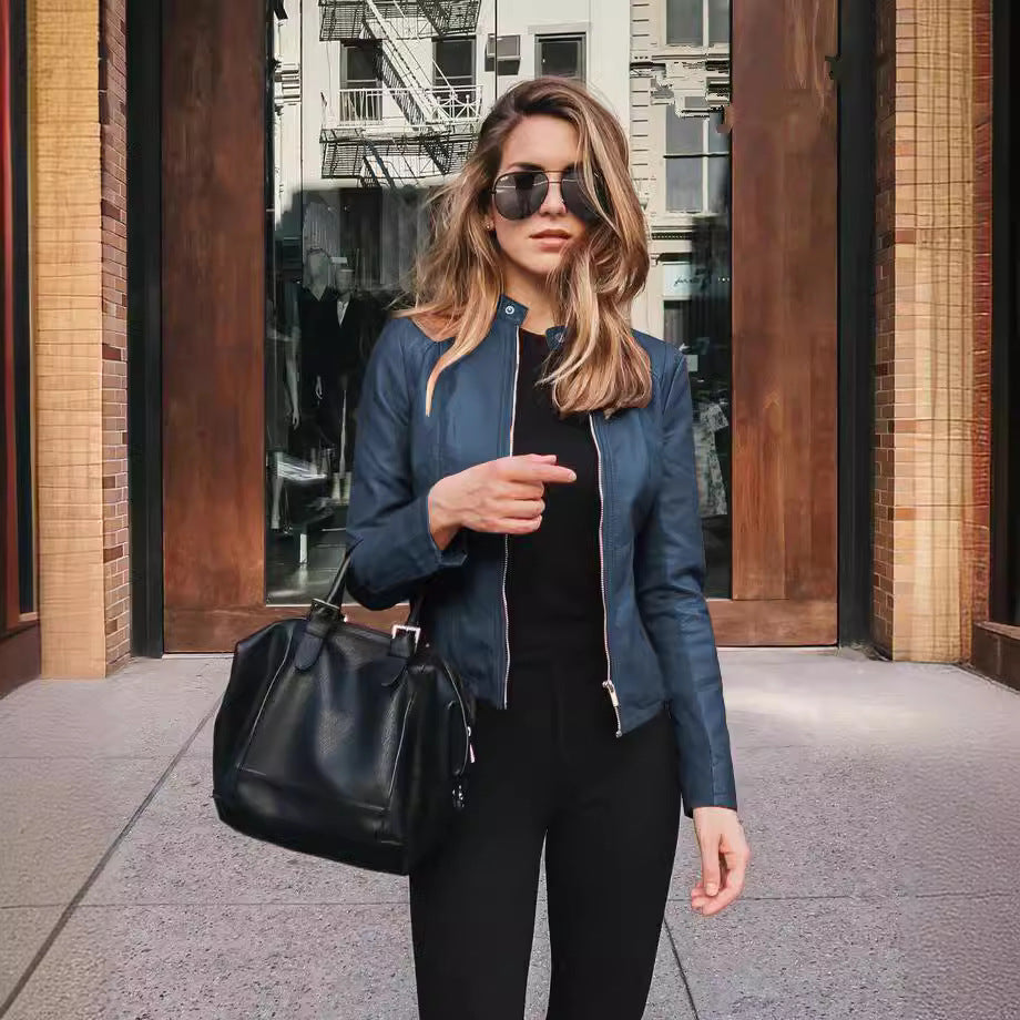 Women's Fashion PU Leather Blazer Jacket