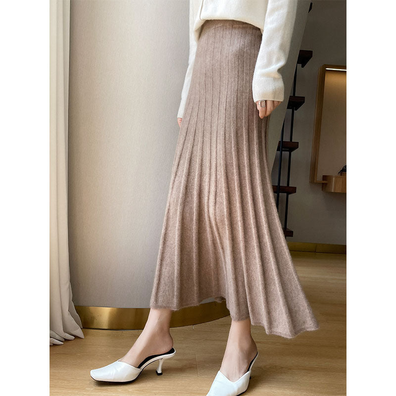 Pure Wool Pleated Midi Skirt