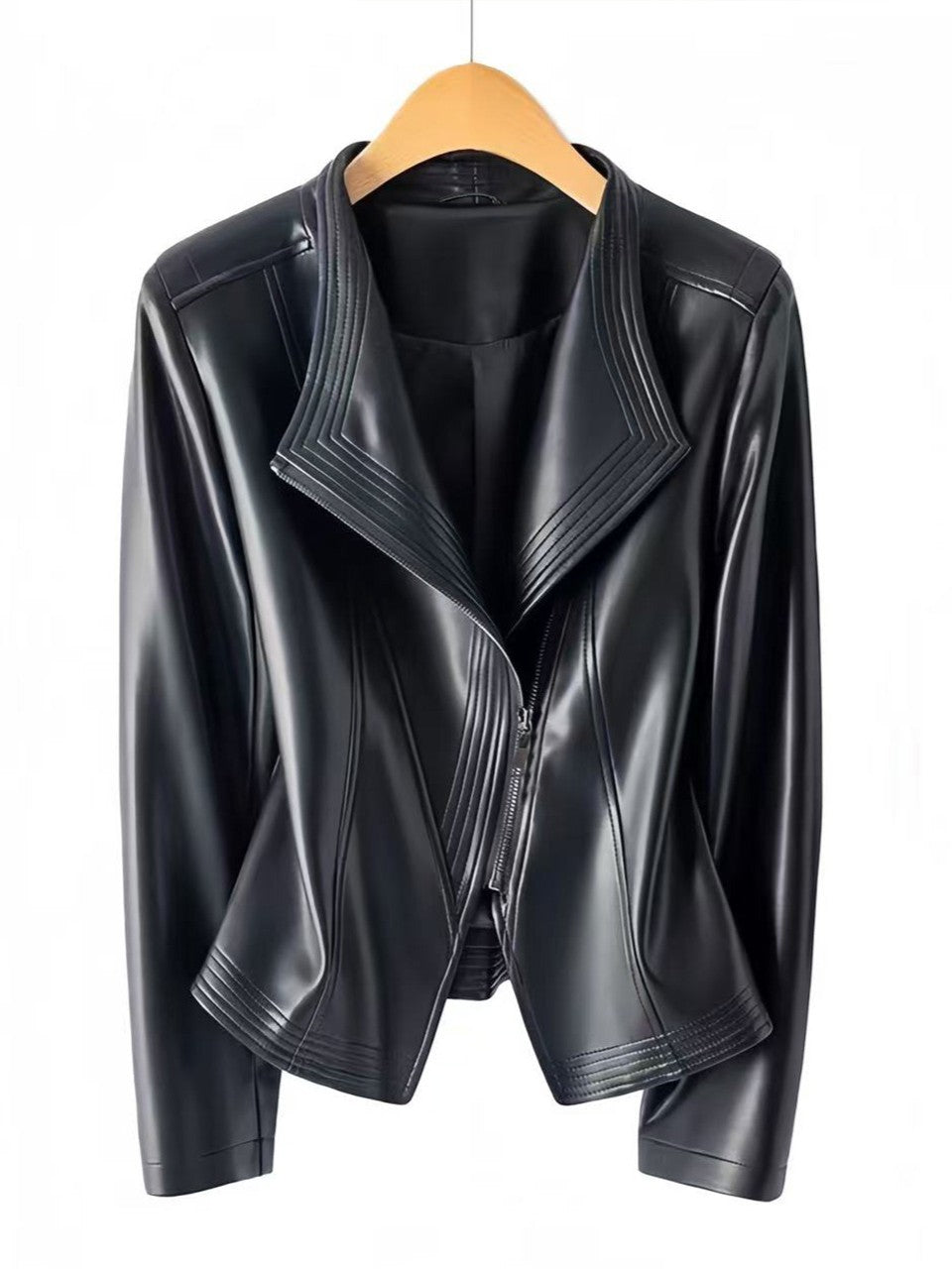 Womens PU Leather Zipper Jacket
