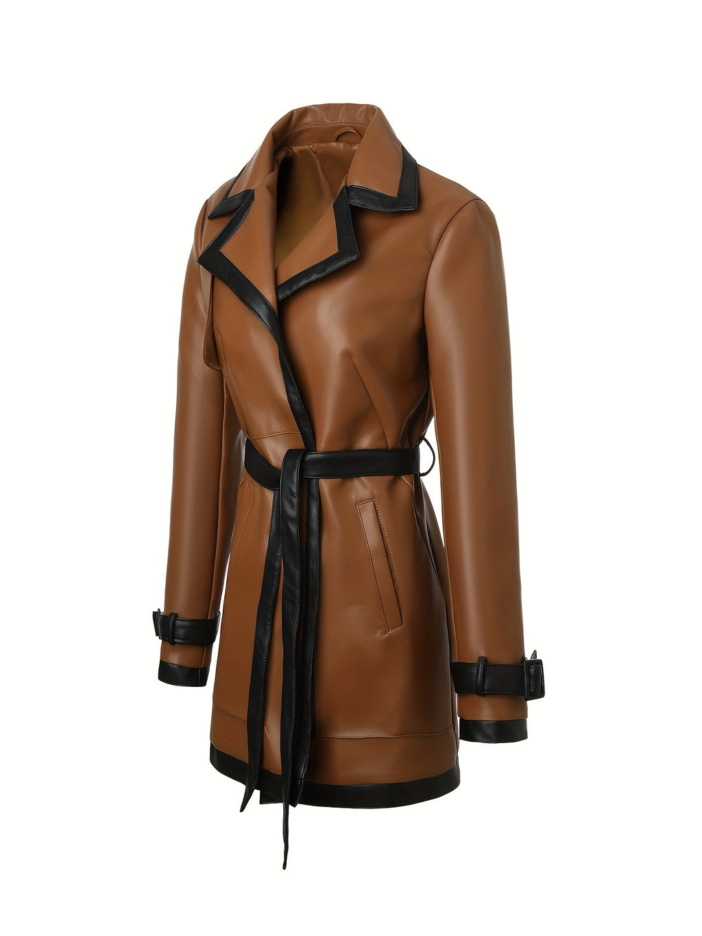 Womens PU Leather Jacket with Belt