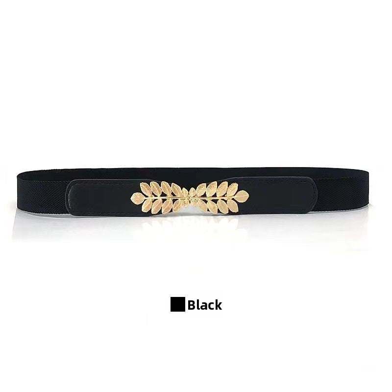 Simple Leaf Buckle Belt Elastic Waistband