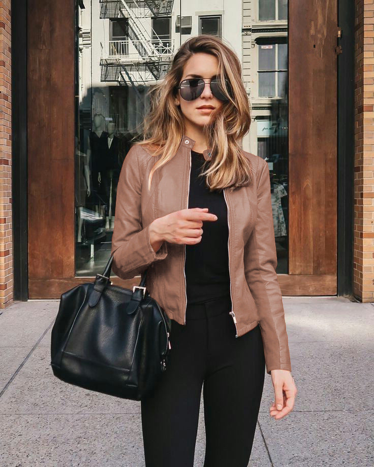 Women's Fashion PU Leather Blazer Jacket